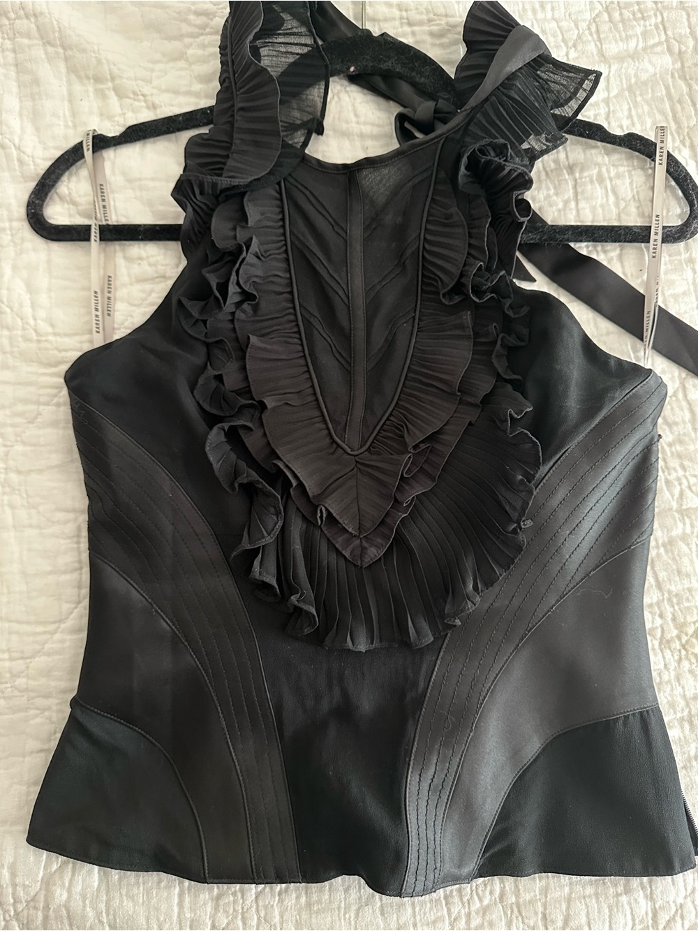 Karen Millen Black Ruffled Pleated Halter Camisole - Picture 4 of 5